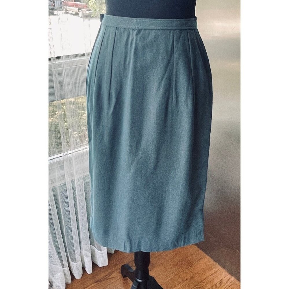 Vintage 50s skirt, wool blue/grey pencil skirt, side zipped, size 0